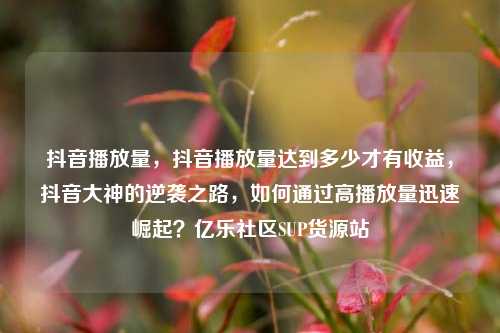 抖音播放量，抖音播放量达到多少才有收益，抖音大神的逆袭之路	，如何通过高播放量迅速崛起？亿乐社区SUP货源站  第1张
